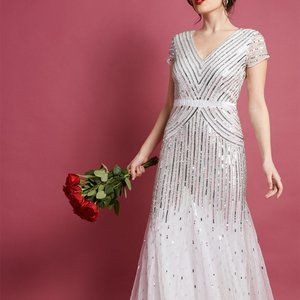 Adrianna Papell Cap Sleeve Long Sequin Dress